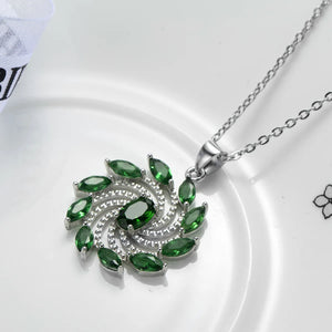 Lucky Rotating Windmill Pendant Necklace CZ Silver Esmeralda