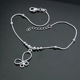 925 Silver Butterfly Anklet Round Bead Chain Girl Party Accessory