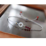 Lucky Garnet Red/Silver Braid Bracelet for Women YBR690