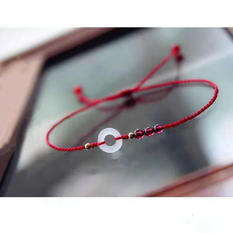 Lucky Garnet Red/Silver Braid Bracelet for Women YBR690