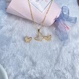 Lucky Sparkle Clover Necklace Earrings Set 18K Plated Butterfly Heart Pendant