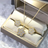 Lucky Sparkle Clover Necklace Earrings Set 18K Plated Butterfly Heart Pendant