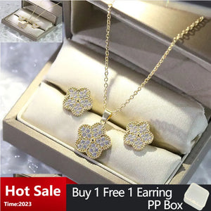 Lucky Sparkle Clover Necklace Earrings Set 18K Plated Butterfly Heart Pendant