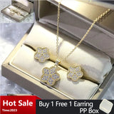 Lucky Sparkle Clover Necklace Earrings Set 18K Plated Butterfly Heart Pendant