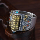 Lucky Spell Men's Silver Ring Retro Rotatable Hand Play Piece