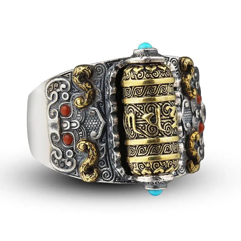 Lucky Spell Men's Silver Ring Retro Rotatable Hand Play Piece