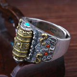 Lucky Spell Men's Silver Ring Retro Rotatable Hand Play Piece