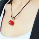 Tibet Silver Carnelian Pendant Necklace Cowhide Rope Christmas Gift