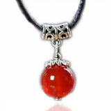 Tibet Silver Carnelian Pendant Necklace Cowhide Rope Christmas Gift