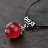 Tibet Silver Carnelian Pendant Necklace Cowhide Rope Christmas Gift