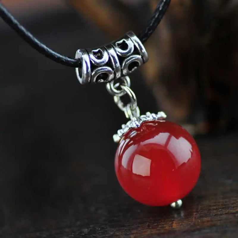 Tibet Silver Carnelian Pendant Necklace Cowhide Rope Christmas Gift