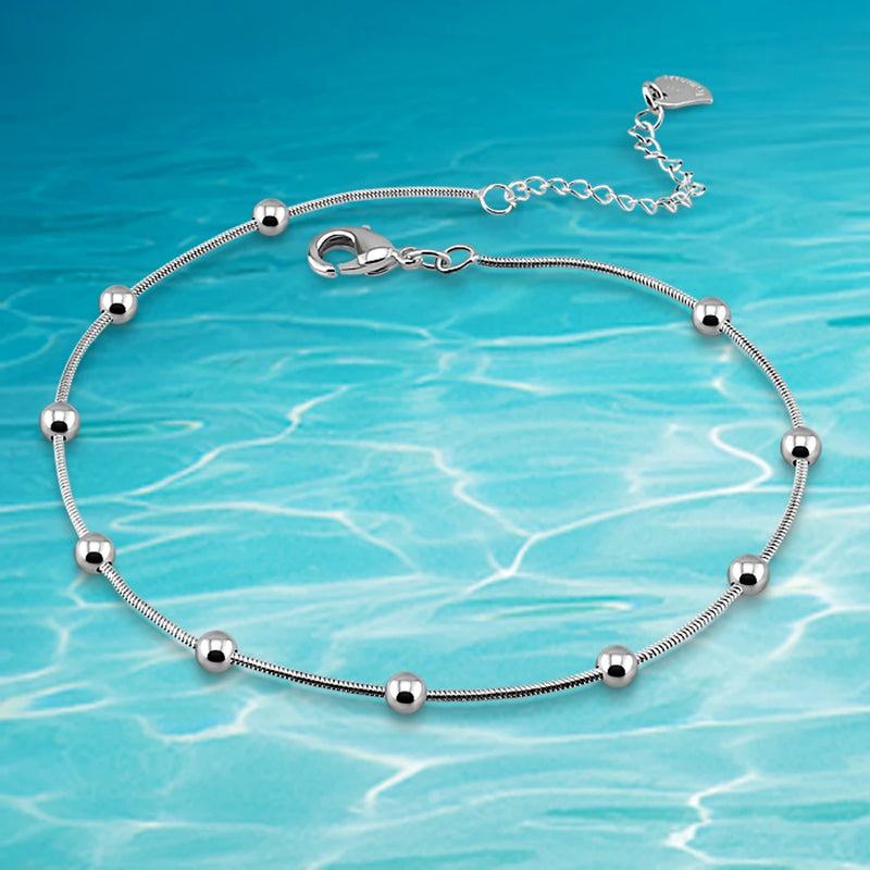 925 Sterling Silver Beaded Anklet for Women