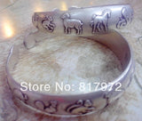 Chinese Zodiac Signs Silver Bracelet Vintage Cuff Bangle Gift