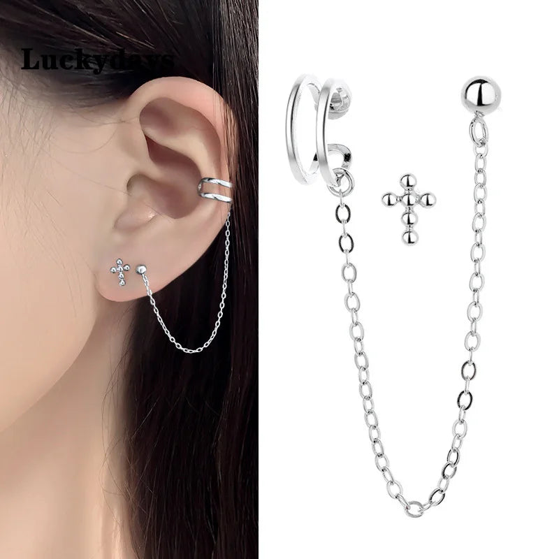 Luckydays Ear Cuff Clip Chain Tassel Clip Earring Cross Earrings For Women