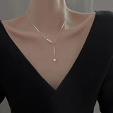 Luckydays Pearl Tassel Necklace French Style Clavicle Chain Gift