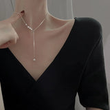 Luckydays Pearl Tassel Necklace French Style Clavicle Chain Gift