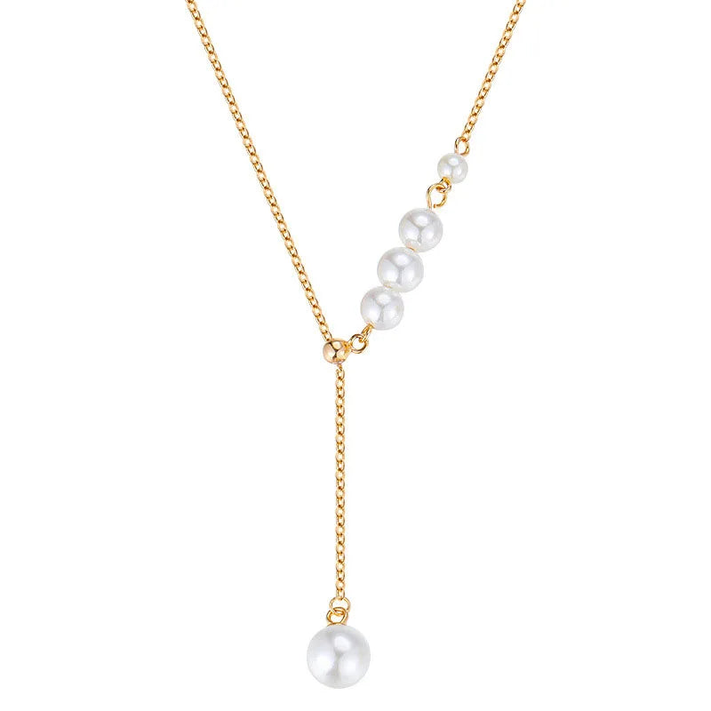 Luckydays Pearl Tassel Necklace French Style Clavicle Chain Gift