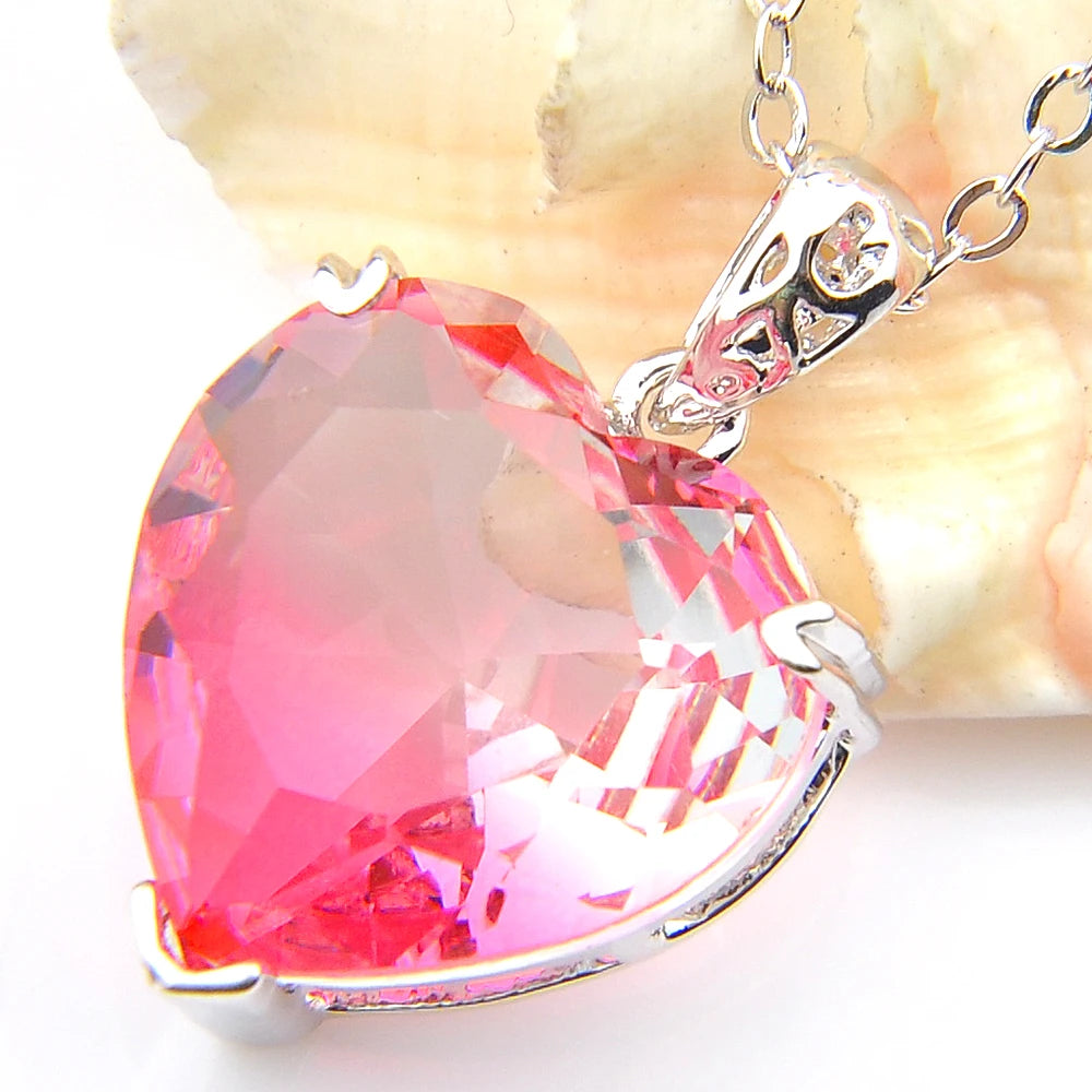 Huge Heart Bi Colored Tourmaline Silver Pendant for Necklaces