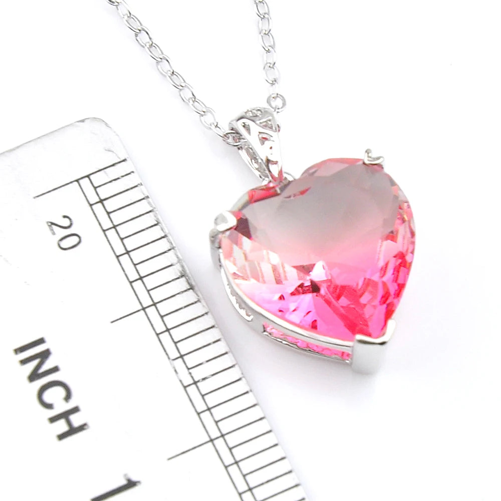 Huge Heart Bi Colored Tourmaline Silver Pendant for Necklaces