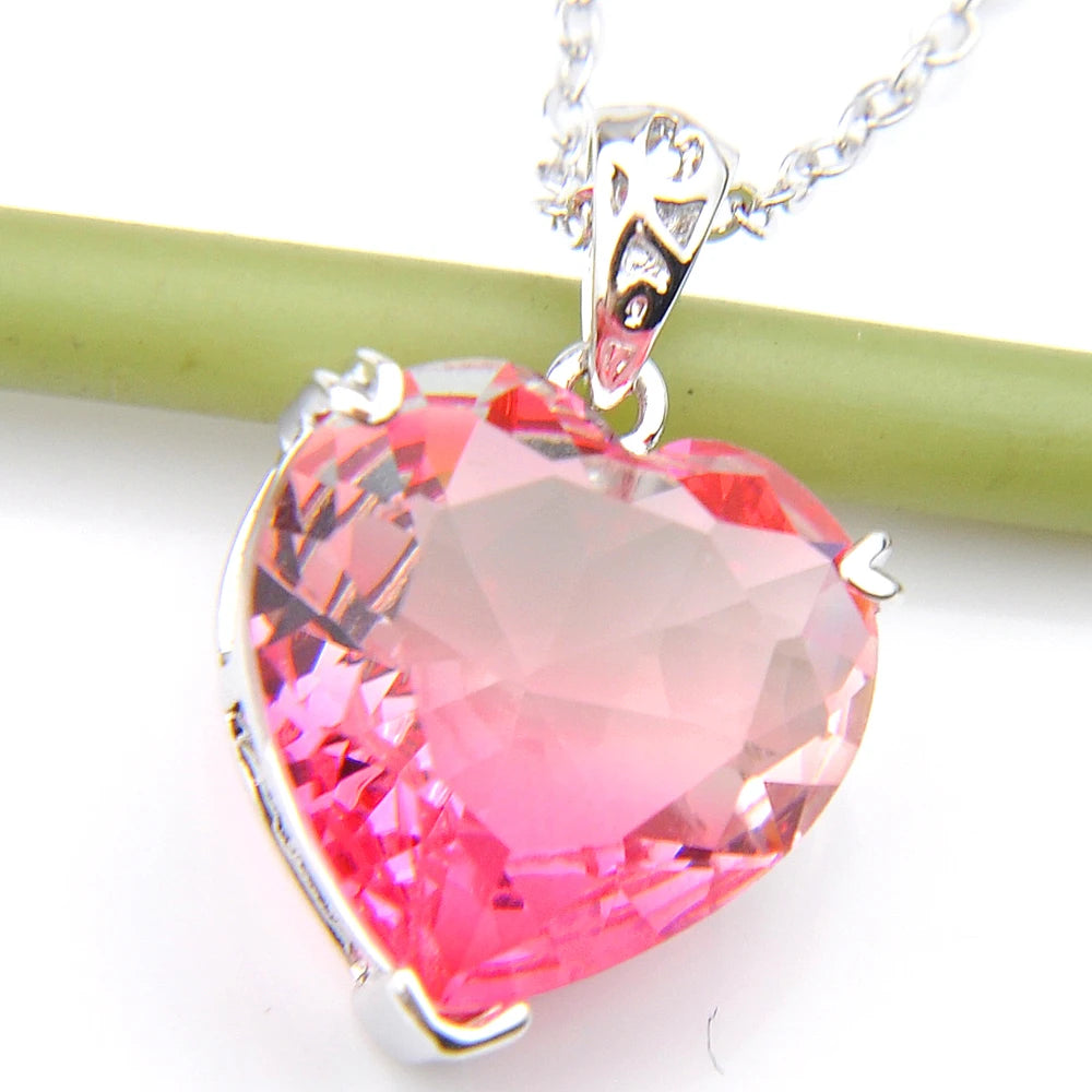 Huge Heart Bi Colored Tourmaline Silver Pendant for Necklaces