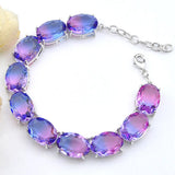 Bi-Colored Tourmaline Purple Crystal Silver Chain Bracelet