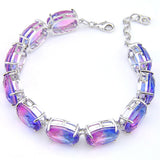 Bi-Colored Tourmaline Purple Crystal Silver Chain Bracelet