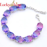 Bi-Colored Tourmaline Purple Crystal Silver Chain Bracelet