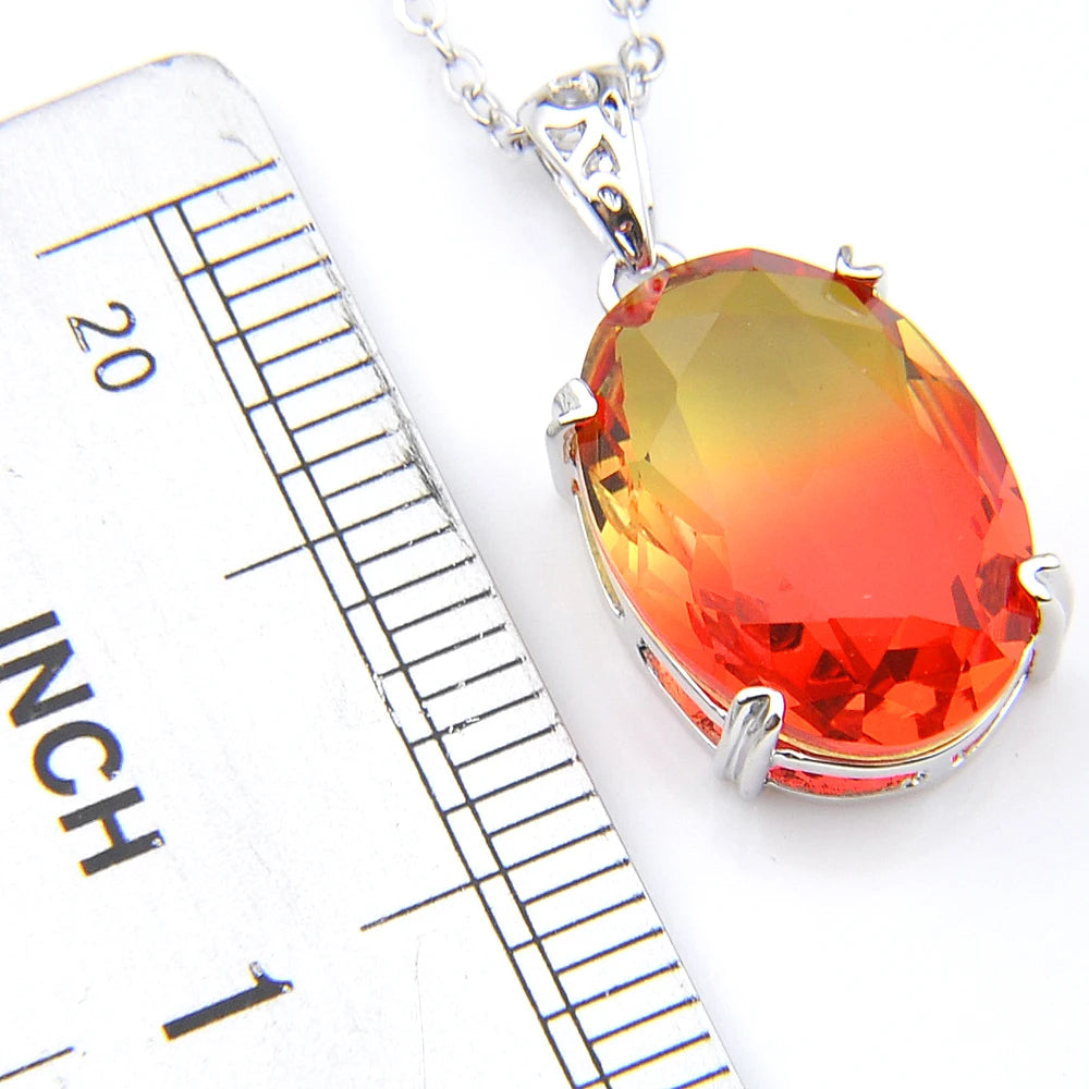 Bi Colored Tourmaline Crystal 925 Silver Wedding Pendant with Chain