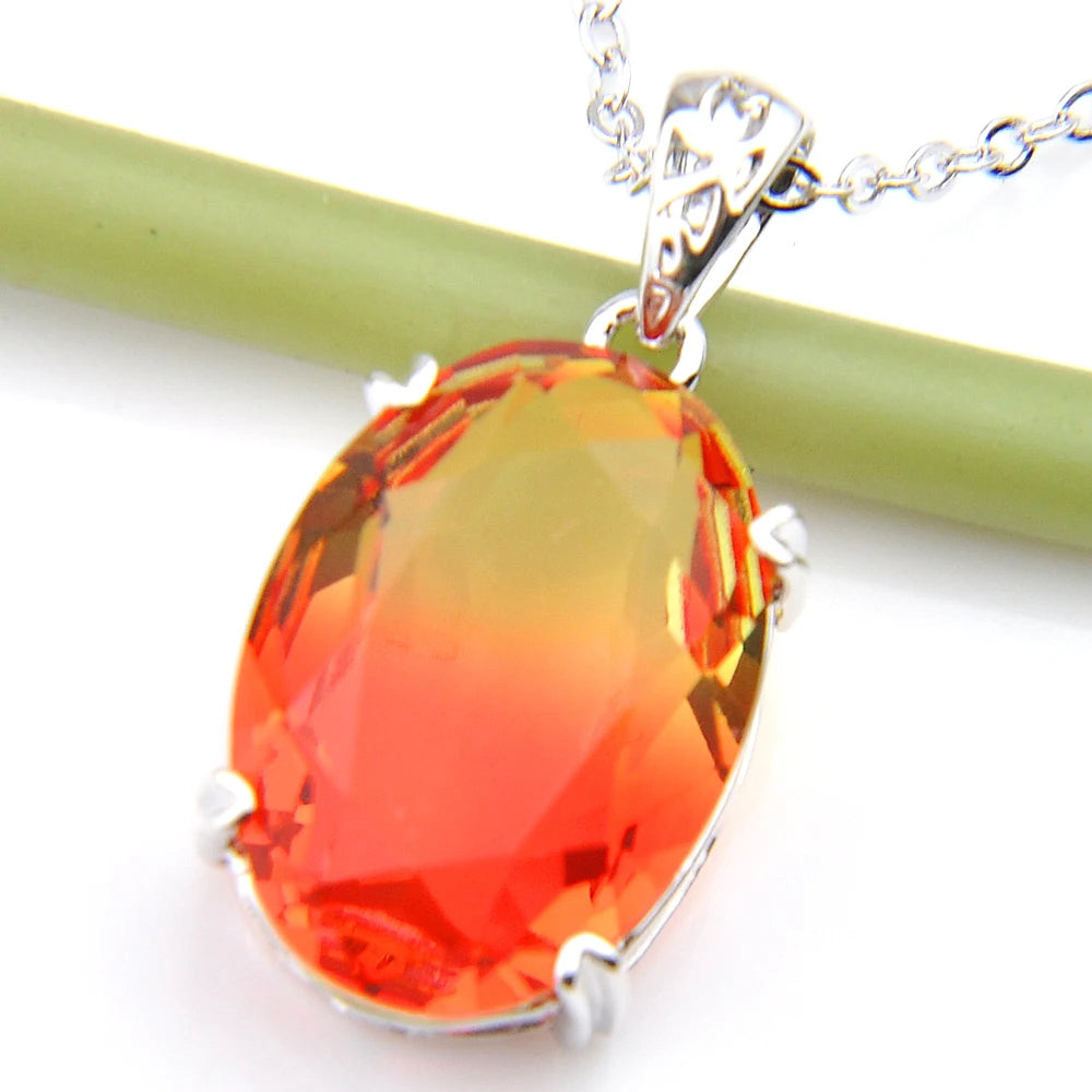 Bi Colored Tourmaline Crystal 925 Silver Wedding Pendant with Chain