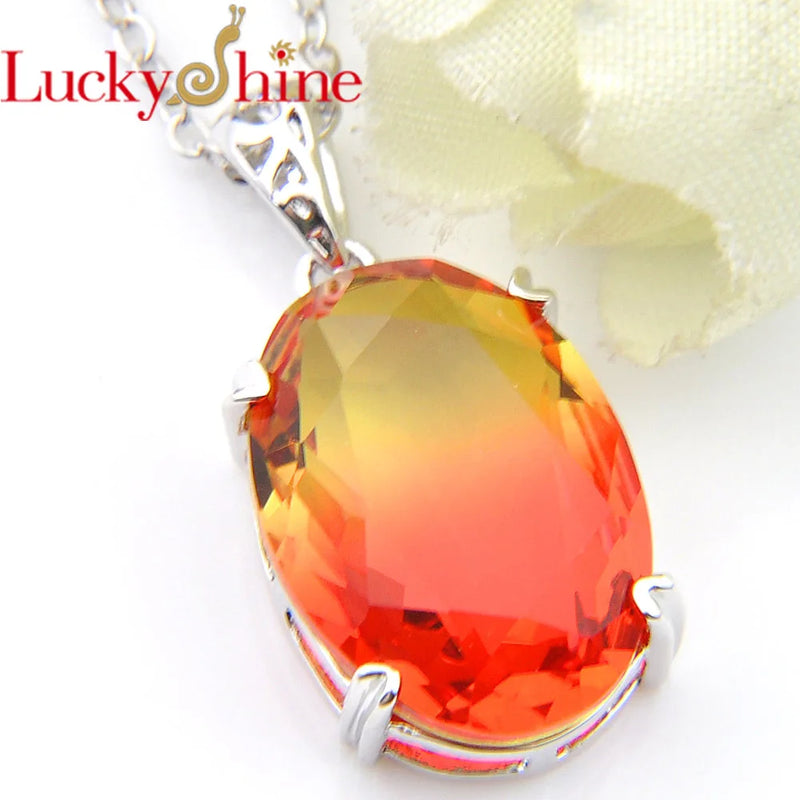 Bi Colored Tourmaline Crystal 925 Silver Wedding Pendant with Chain