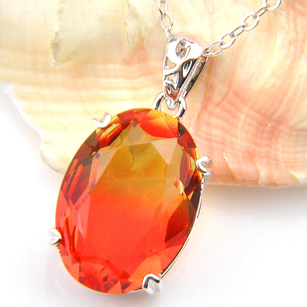 Bi Colored Tourmaline Crystal 925 Silver Wedding Pendant with Chain
