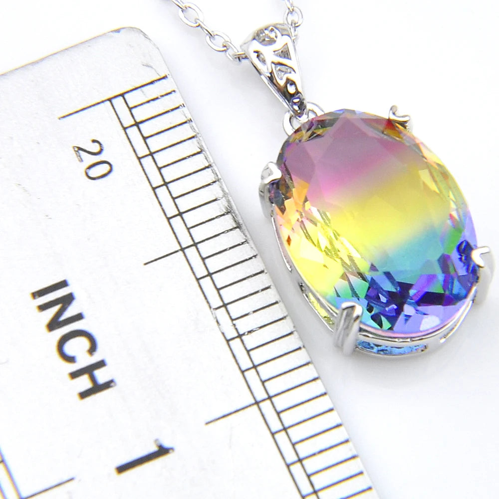 Bi Colored Tourmaline Gems Oval Pendant with Chain