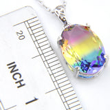 Bi Colored Tourmaline Gems Oval Pendant with Chain