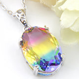 Bi Colored Tourmaline Gems Oval Pendant with Chain