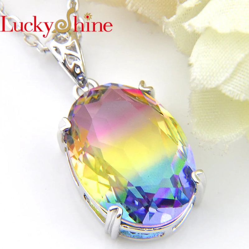 Bi Colored Tourmaline Gems Oval Pendant with Chain