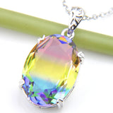 Bi Colored Tourmaline Gems Oval Pendant with Chain