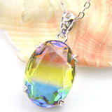 Bi Colored Tourmaline Gems Oval Pendant with Chain