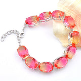 Pink Tourmaline Zircon Gem Silver Chain Bracelet