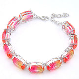 Pink Tourmaline Zircon Gem Silver Chain Bracelet