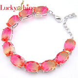 Pink Tourmaline Zircon Gem Silver Chain Bracelet
