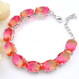 Pink Tourmaline Zircon Gem Silver Chain Bracelet