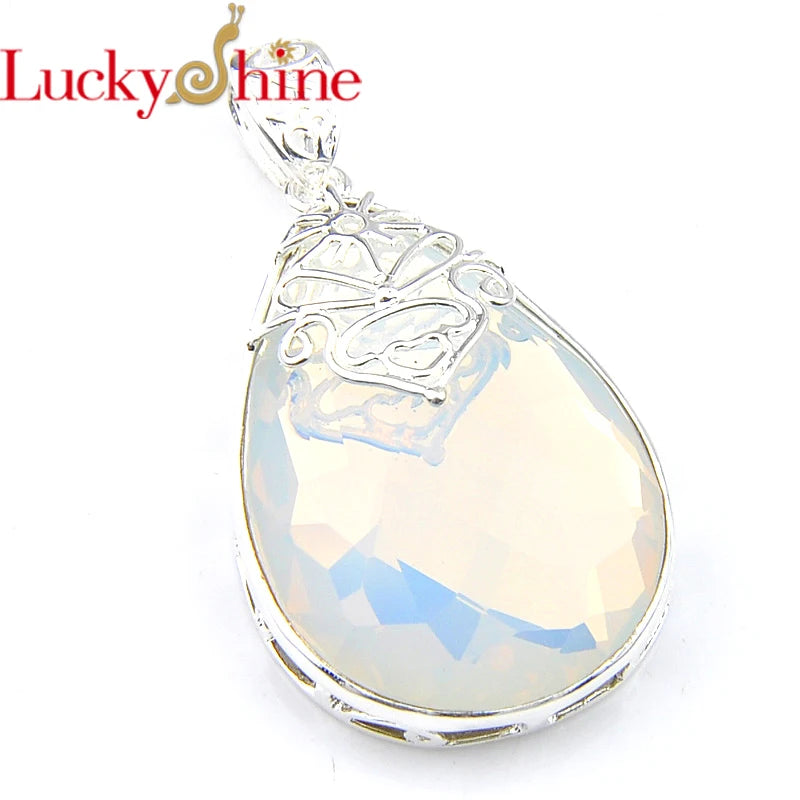 Opalite and Moonstone Flower Pendant Necklace