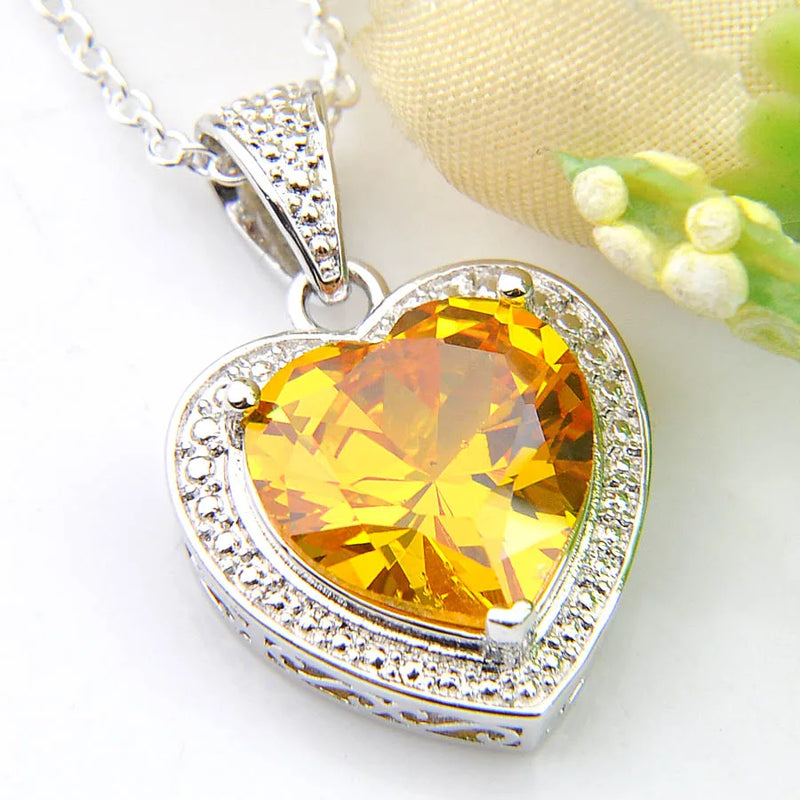 Vintage Cz Zircon Heart-shaped Pendant Necklace