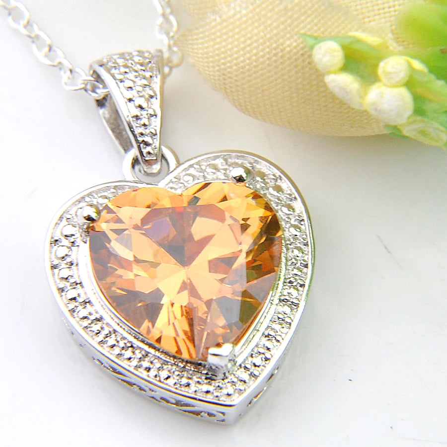 Vintage Cz Zircon Heart-shaped Pendant Necklace