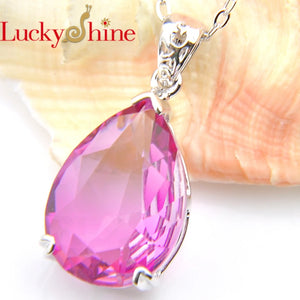 Pink Bi-colored Tourmaline Crystal Zirconia Pendant Necklace
