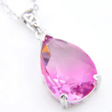 Pink Bi-colored Tourmaline Crystal Zirconia Pendant Necklace