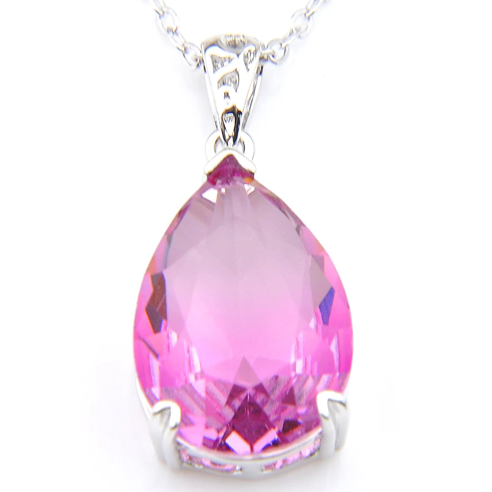 Pink Bi-colored Tourmaline Crystal Zirconia Pendant Necklace