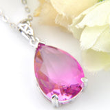 Pink Bi-colored Tourmaline Crystal Zirconia Pendant Necklace