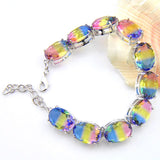 Bi-Colored Tourmaline Crystal Zircon Silver Bracelet