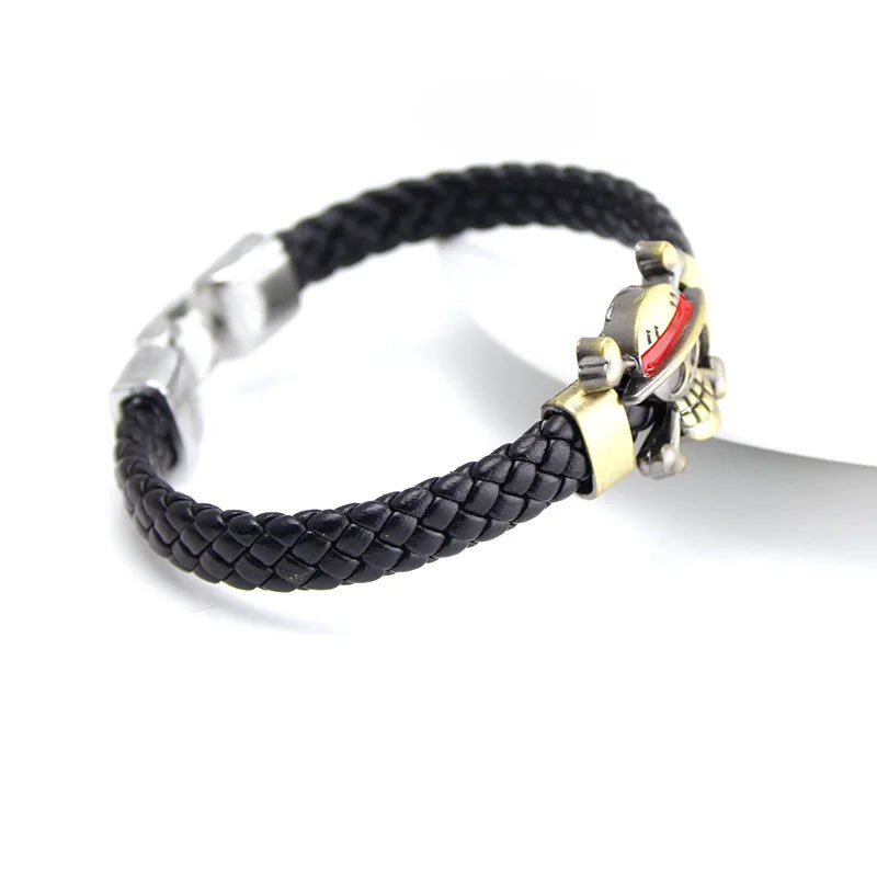 Pirate Skull Logo Bracelet Men's Leather Rope Jewelry Gift